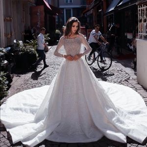 Custom made modest Dovita RUBY Bridal long sleeve wedding dress and veil package